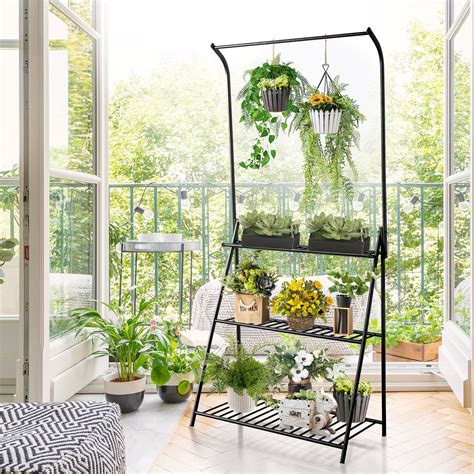 3 tier tall pyramid metal planter box stand|pure garden 3 tier plant stand.